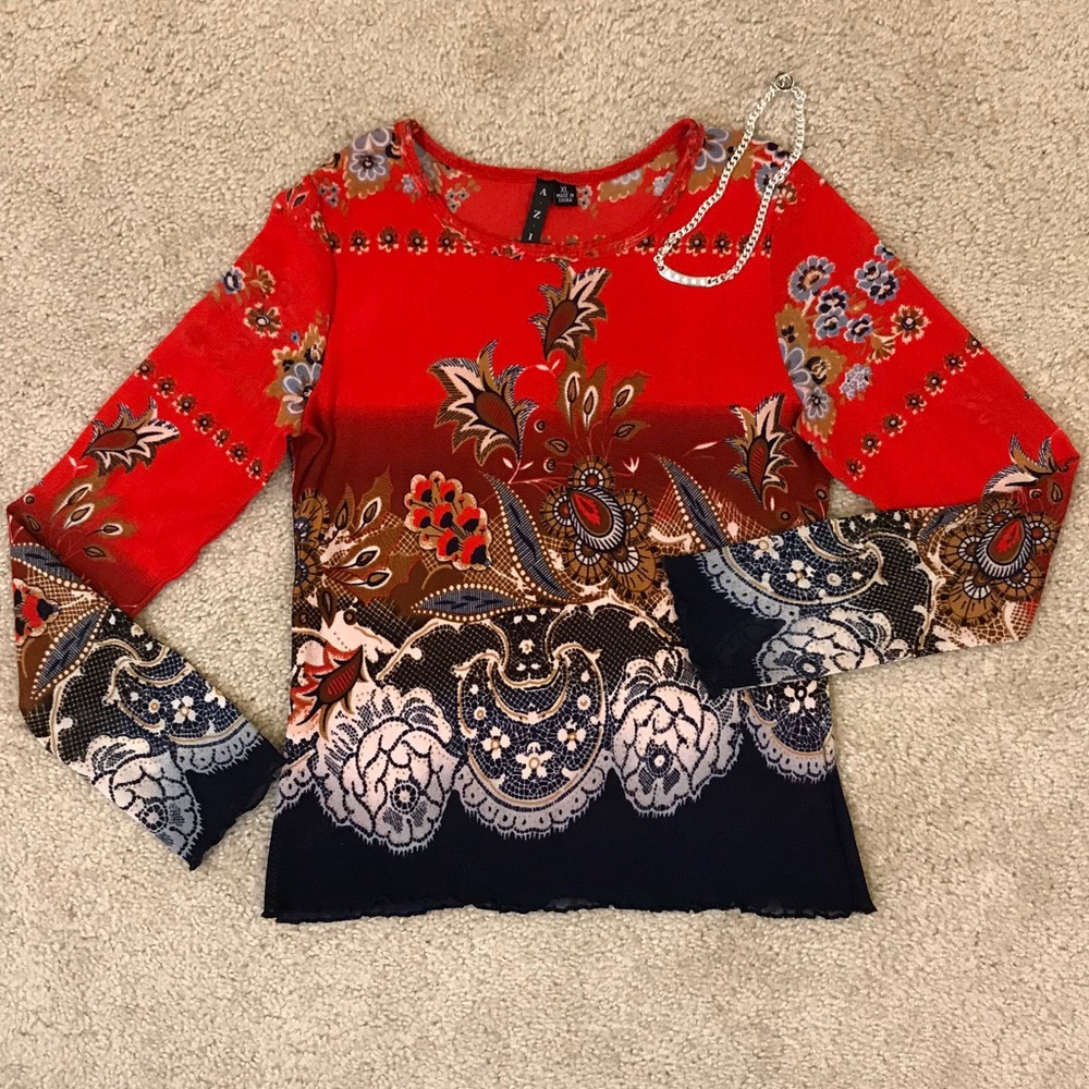AZI Floral Print Long Sleeve Top